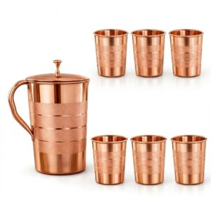 Copper Water Jug 2L with 6 Glasses