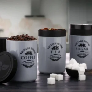 Plastic Airtight Canister Set 3pc for Tea Coffee Sugar